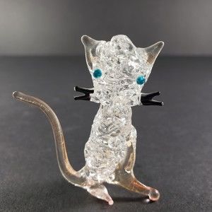Vintage Whimsical Art Glass Cat Figurine 2" Very Delicate Unknown Brand Artist